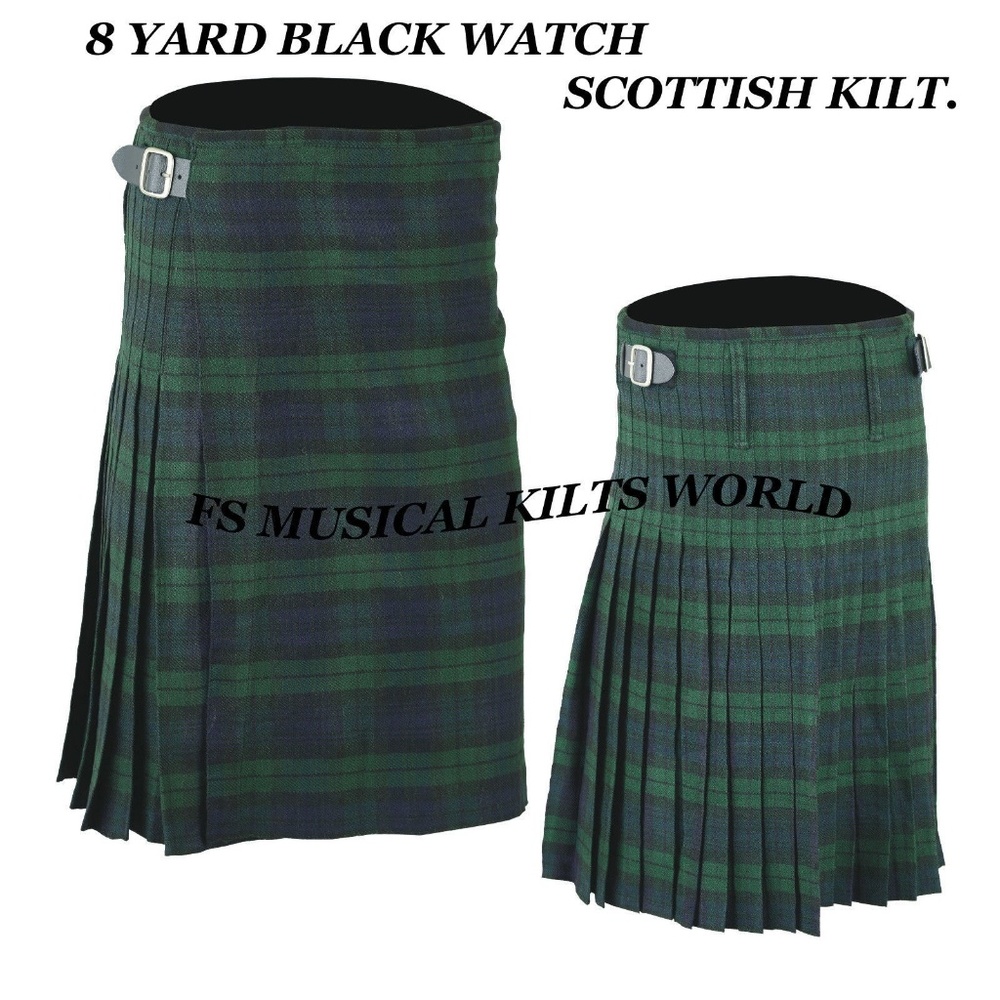 New Men's 8 Yards Black Watch Scottish Kilt 13 oz